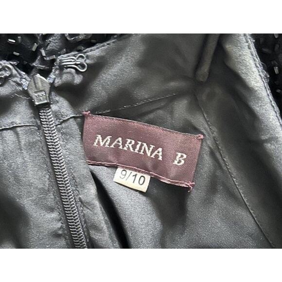 Vintage Y2K Marina B Black Beaded Halter Style Long Dress Leg Slit Size 9/10 - Picture 7 of 8